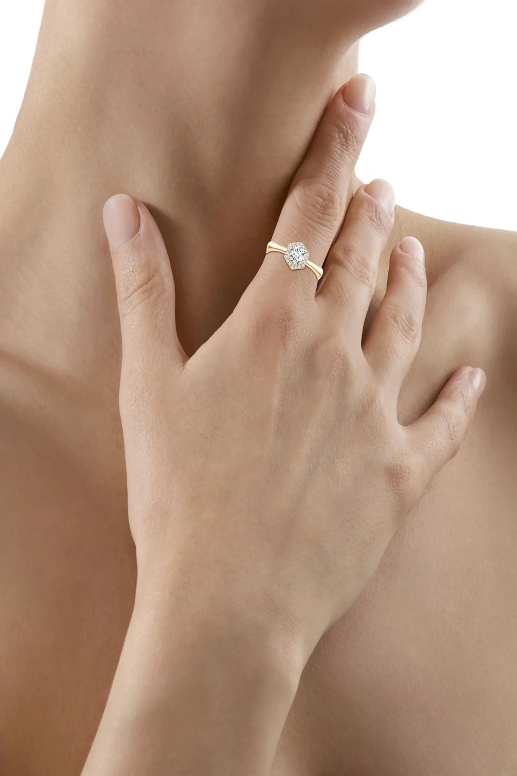 Natori Rings|Indochine-Indochine 14k Hexagon Diamond Pave Halo Bamboo Ring