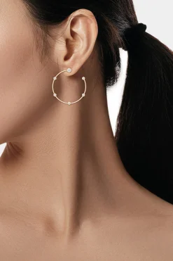 Natori Earrings|Indochine-Indochine 14k Medium 6-Diamond Side-Facing Open Hoop Earrings