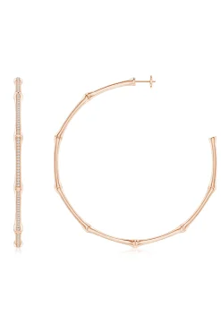 Natori Earrings|Indochine-Indochine 14k Pave Diamond 2.75 Inch Bamboo Hoops