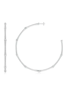 Natori Earrings|Indochine-Indochine 14k Pave Diamond 2.75 Inch Bamboo Hoops