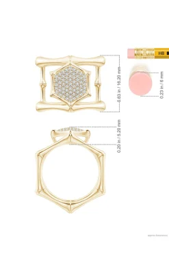 Natori Rings|Indochine-Indochine 14k Pave Diamond Hexagon Center Double Bamboo Band Cocktail Ring
