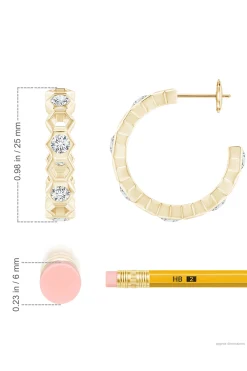 Natori Earrings|Indochine-Indochine 14k Small Alternate Stacked Hexagon Diamond Hoop Earrings