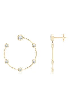 Natori Earrings|Indochine-Indochine 14k Small 6-Diamond Side-Facing Open Hoop Earrings