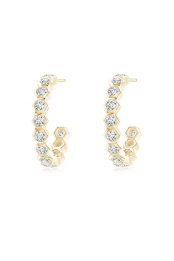 Natori Earrings|Indochine-Indochine 14k Small Stacked Hexagon Diamond J-Hoop Earrings