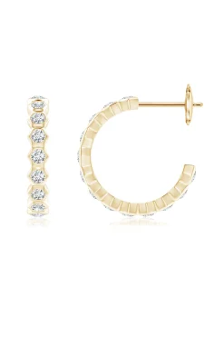 Natori Earrings|Indochine-Indochine 14k Small Stacked Hexagon Diamond J-Hoop Earrings