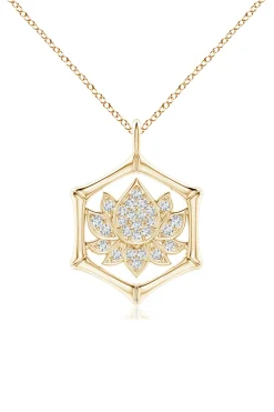 Natori Necklaces|Indochine-Indochine Spirit 14k Bamboo Frame Lotus Diamond Pendant Necklace