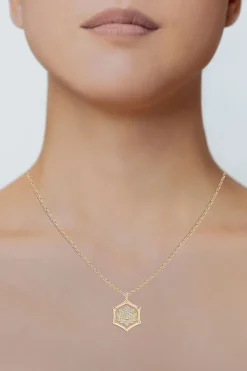 Natori Necklaces|Indochine-Indochine Spirit 14k Bamboo Frame Lotus Diamond Pendant Necklace