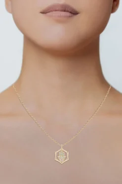 Natori Necklaces|Indochine-Indochine Spirit 14k Bamboo Frame Hamsa Diamond Pendant Necklace