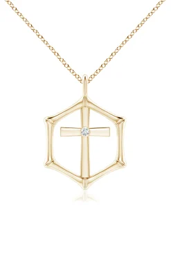 Natori Necklaces|Indochine-Indochine Spirit 14k Bamboo Frame Cross Diamond Pendant Necklace