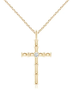 Natori Necklaces|Indochine-Indochine Spirit 14k Bamboo Cross Diamond Pendant Necklace