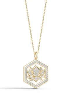 Natori Necklaces|Indochine-Indochine Spirit 14k Hexagon Frame Lotus Pave Diamond Pendant Necklace