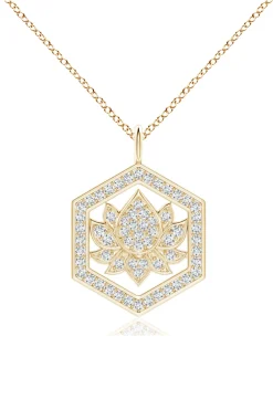 Natori Necklaces|Indochine-Indochine Spirit 14k Hexagon Frame Lotus Pave Diamond Pendant Necklace