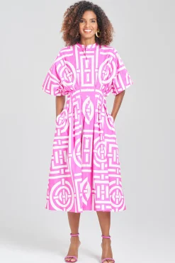 Natori Dresses|Wedding Guest Dresses-Infinity Cotton Poplin Mandarin Dress