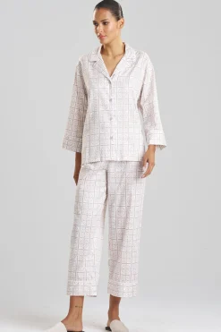 Natori Plus Sizes|Pajama Sets-Infinity Cotton Sateen Notch PJ