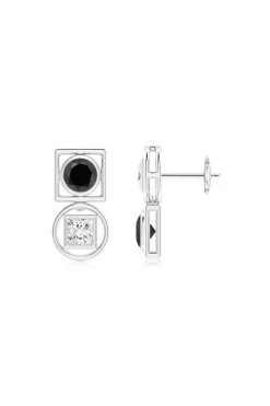 Natori Earrings|Infinity-Infinity 14K Gold With Black & White Diamond Two Stone Studs