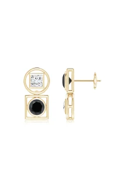 Natori Earrings|Infinity-Infinity 14K Gold With Black & White Diamond Two Stone Studs