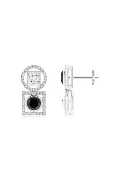 Natori Earrings|Infinity-Infinity 14K Gold With Black & White Diamond Two Stone Earrings