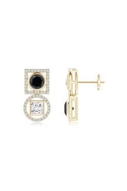 Natori Earrings|Infinity-Infinity 14K Gold With Black & White Diamond Two Stone Earrings