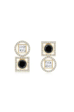 Natori Earrings|Infinity-Infinity 14K Gold With Black & White Diamond Two Stone Earrings