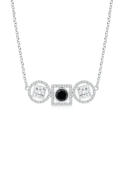 Natori Necklaces|Infinity-Infinity 14K Gold With Black & White Diamond Three Stone Halo Necklace