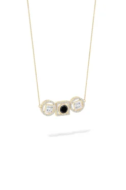 Natori Necklaces|Infinity-Infinity 14K Gold With Black & White Diamond Three Stone Halo Necklace