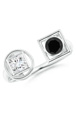Natori Rings|Infinity-Infinity 14K Gold With Black & White Diamond Two Stone Open Ring