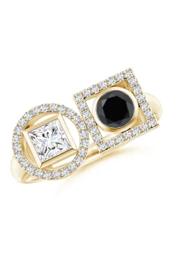 Natori Rings|Infinity-Infinity 14K Gold With Black & White Diamond Two Stone Statement Ring