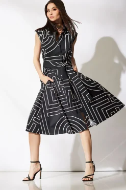 Natori Dresses-Infinity Printed Cotton Poplin Trapeze Shirtdress