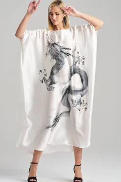 Natori Caftan Dresses-Ink Dragon Silk Caftan