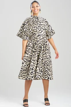 Natori Dresses-Jaguar Cotton Poplin Pleated Shirt Dress