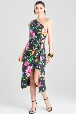 Natori Dresses|Wedding Guest Dresses-Junko Cotton Poplin Asymmetrical Drape Dress
