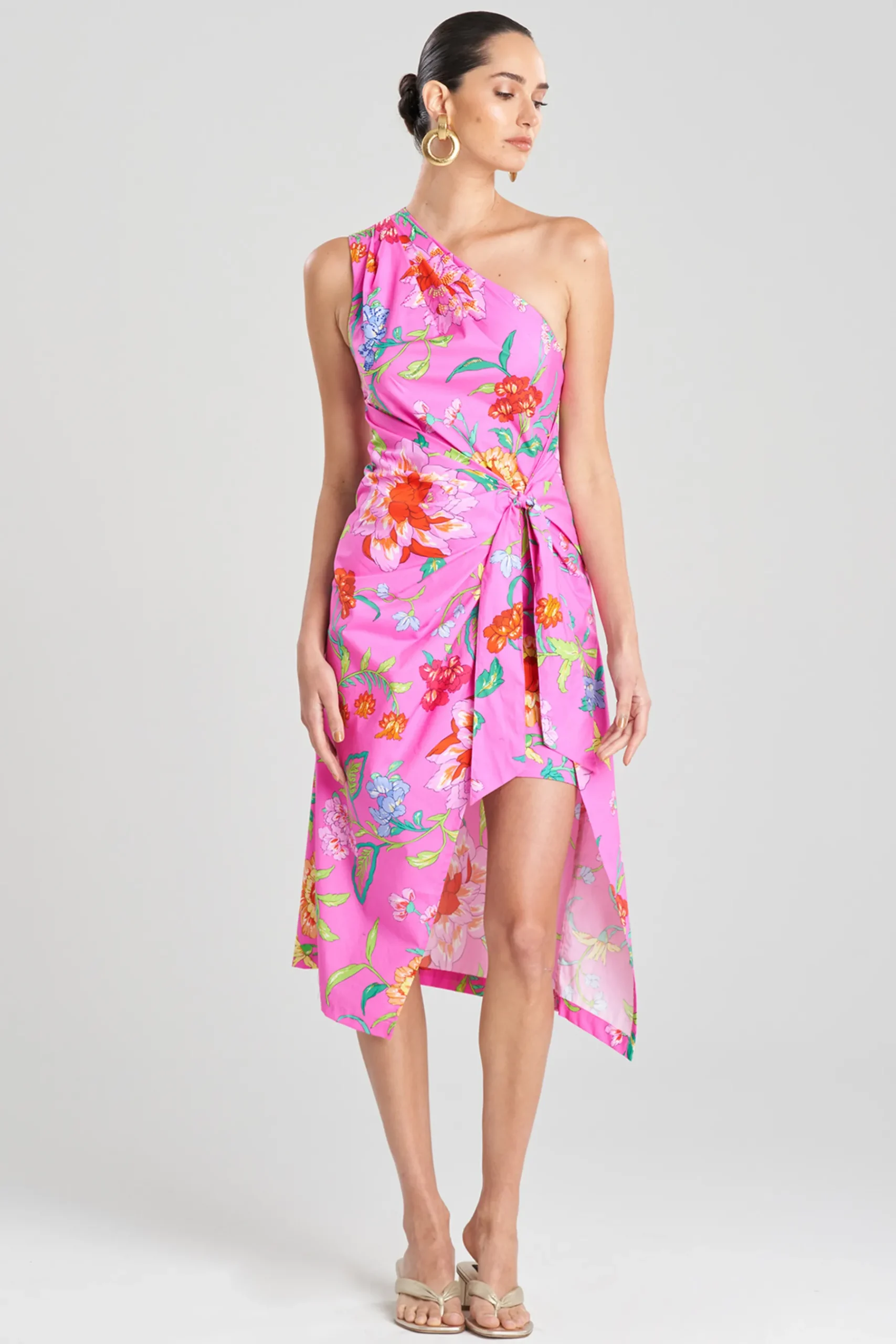 Natori Dresses|Wedding Guest Dresses-Junko Cotton Poplin Asymmetrical Drape Dress