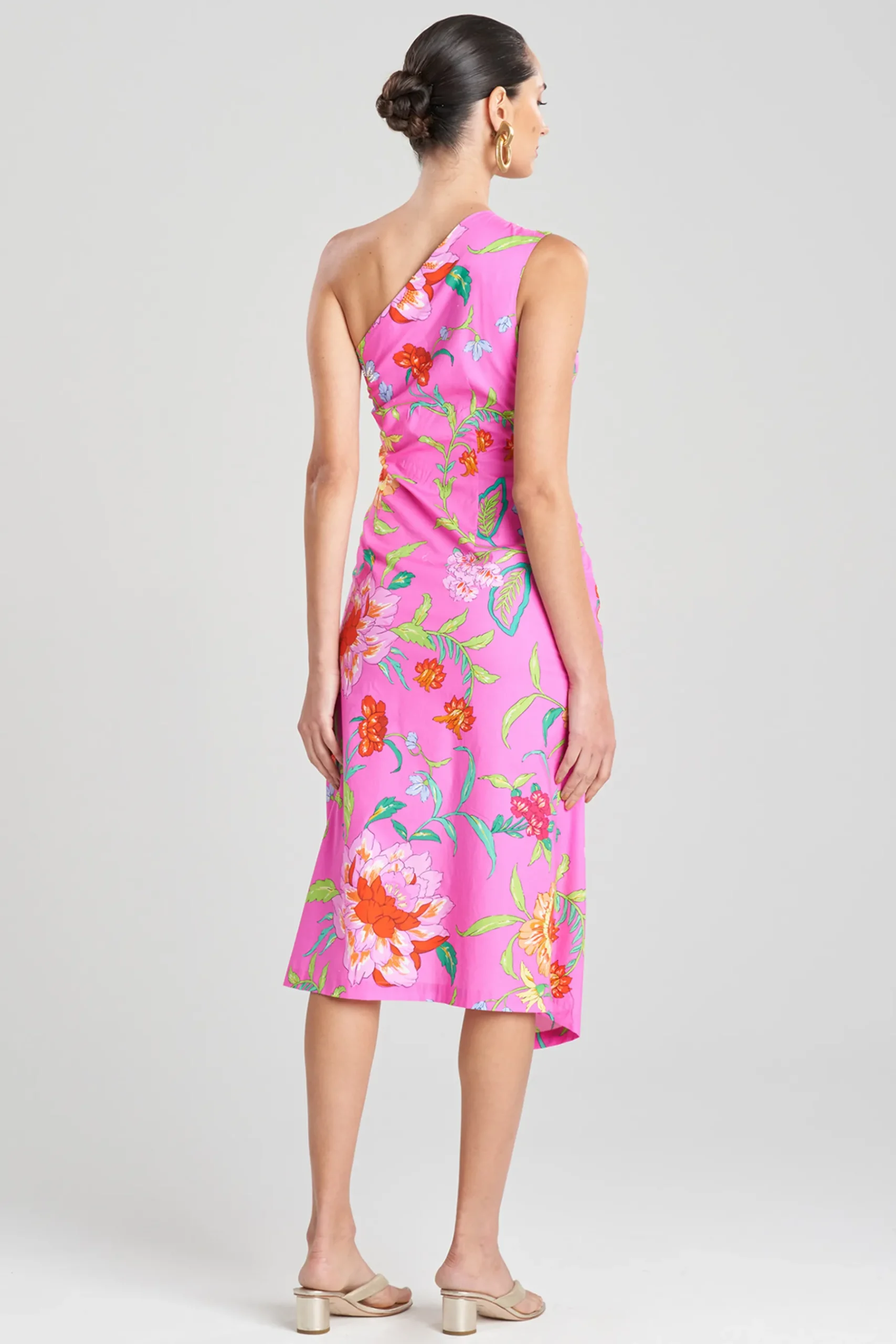Natori Dresses|Wedding Guest Dresses-Junko Cotton Poplin Asymmetrical Drape Dress