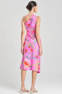 Natori Dresses-Junko Cotton Poplin Beaded Asymmetrical Drape Dress