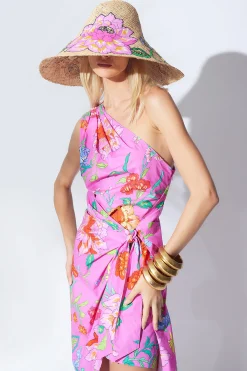 Natori Dresses-Junko Cotton Poplin Beaded Asymmetrical Drape Dress