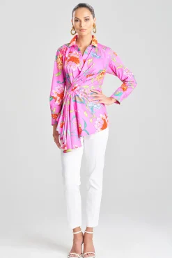 Natori Tops, Shirts & Tunics-Junko Cotton Poplin Beaded Side Drape Top