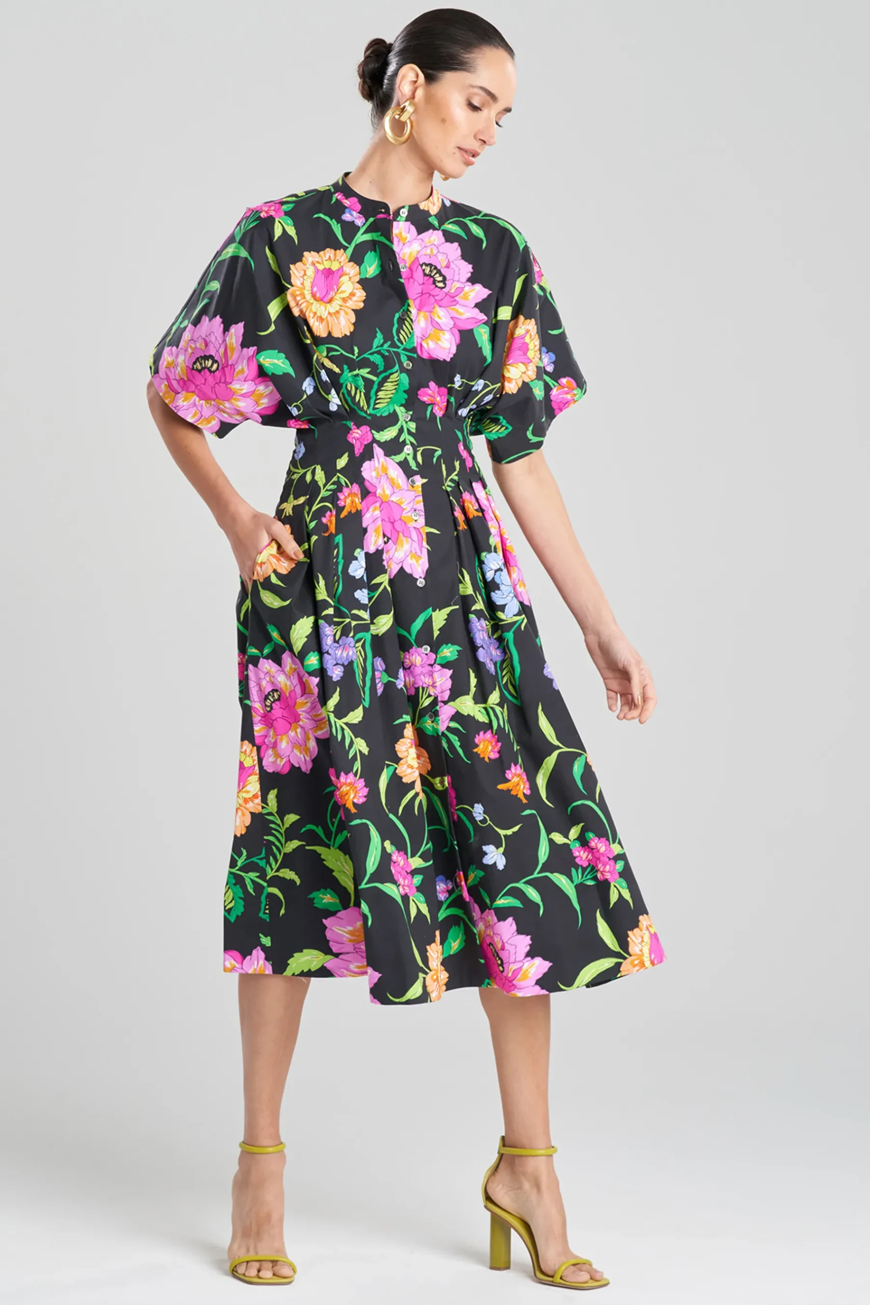 Natori Dresses|Wedding Guest Dresses-Junko Cotton Poplin Mandarin Dress