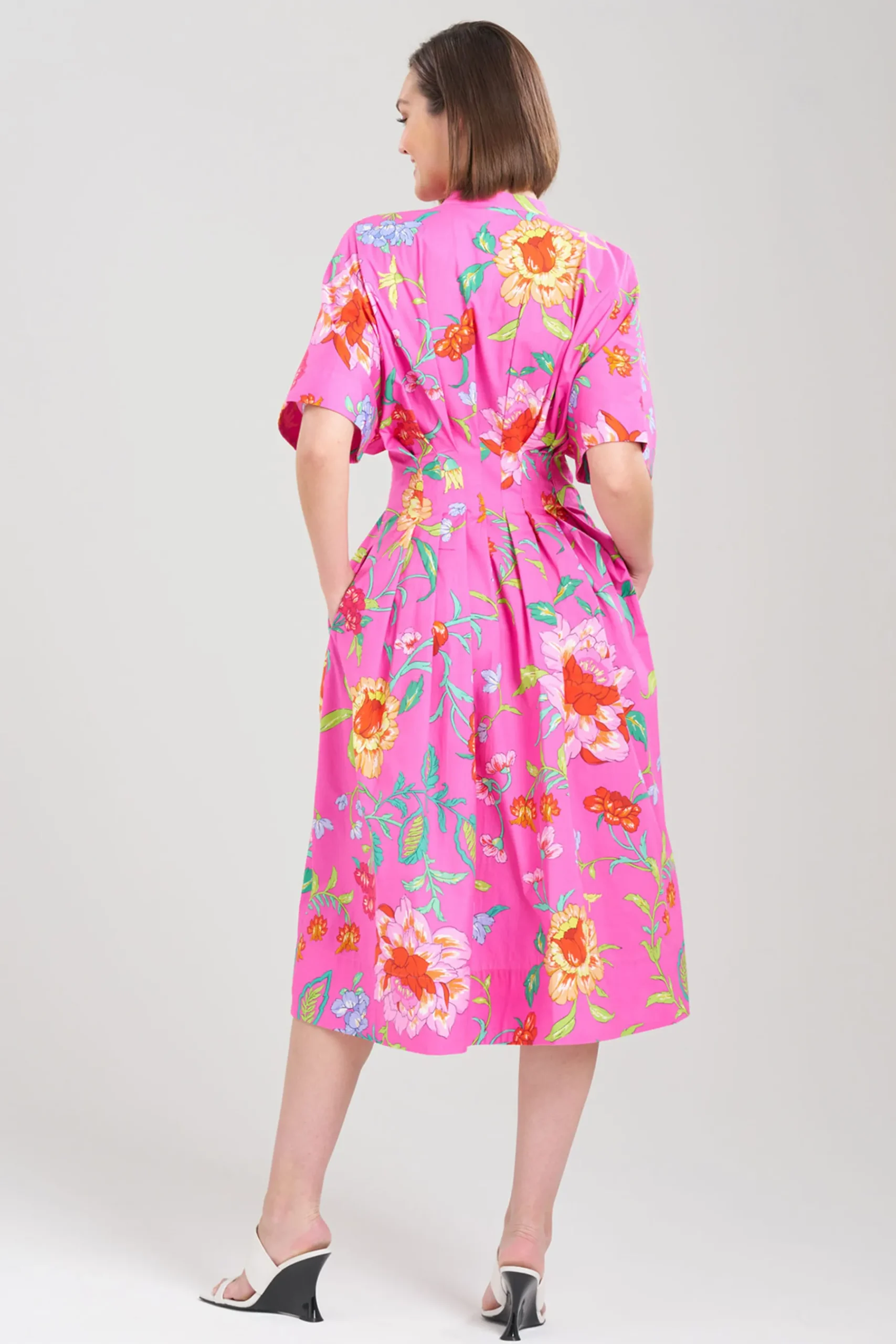 Natori Dresses|Wedding Guest Dresses-Junko Cotton Poplin Mandarin Dress