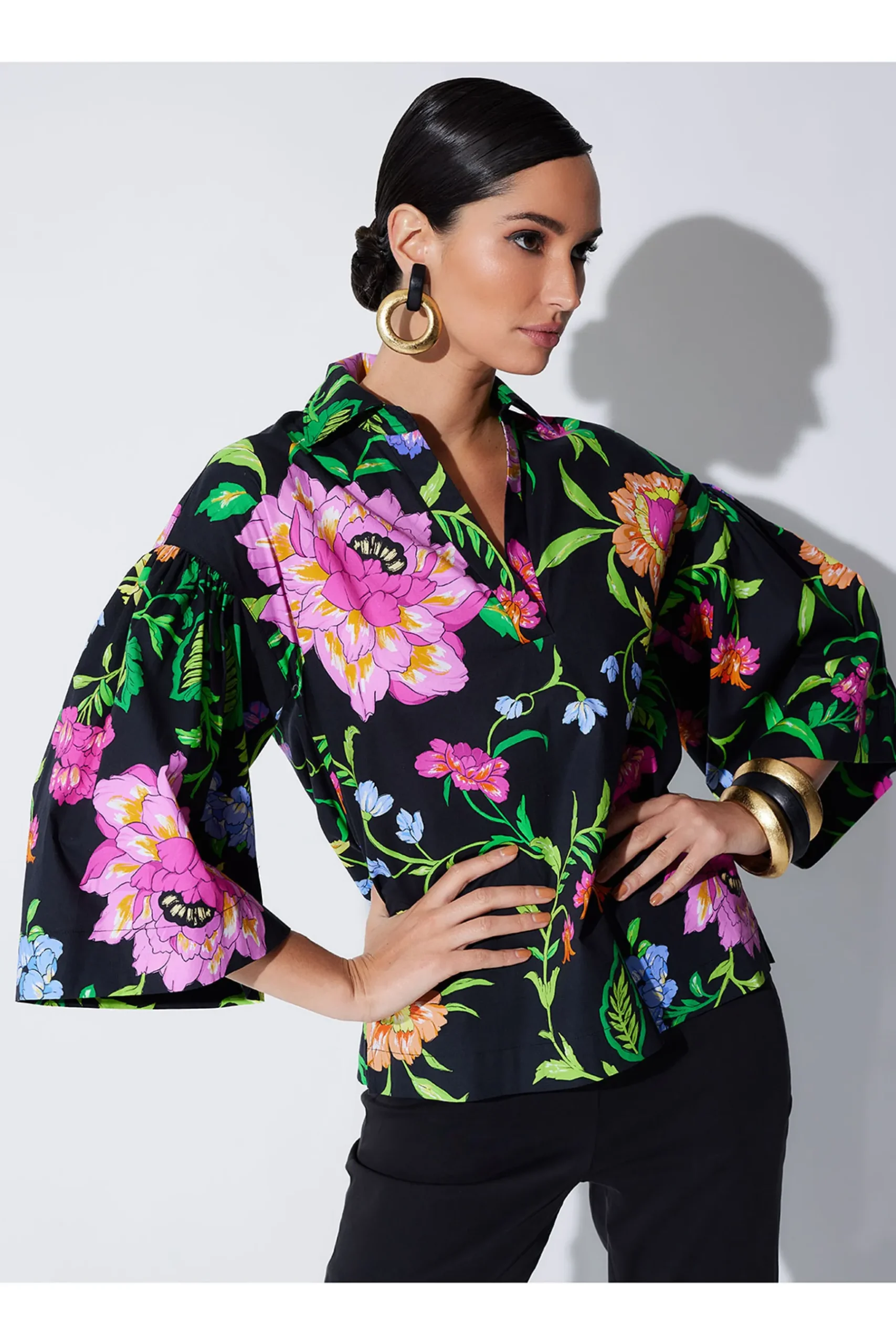 Natori Tops, Shirts & Tunics-Junko Cotton Poplin Oversized Pleated Top