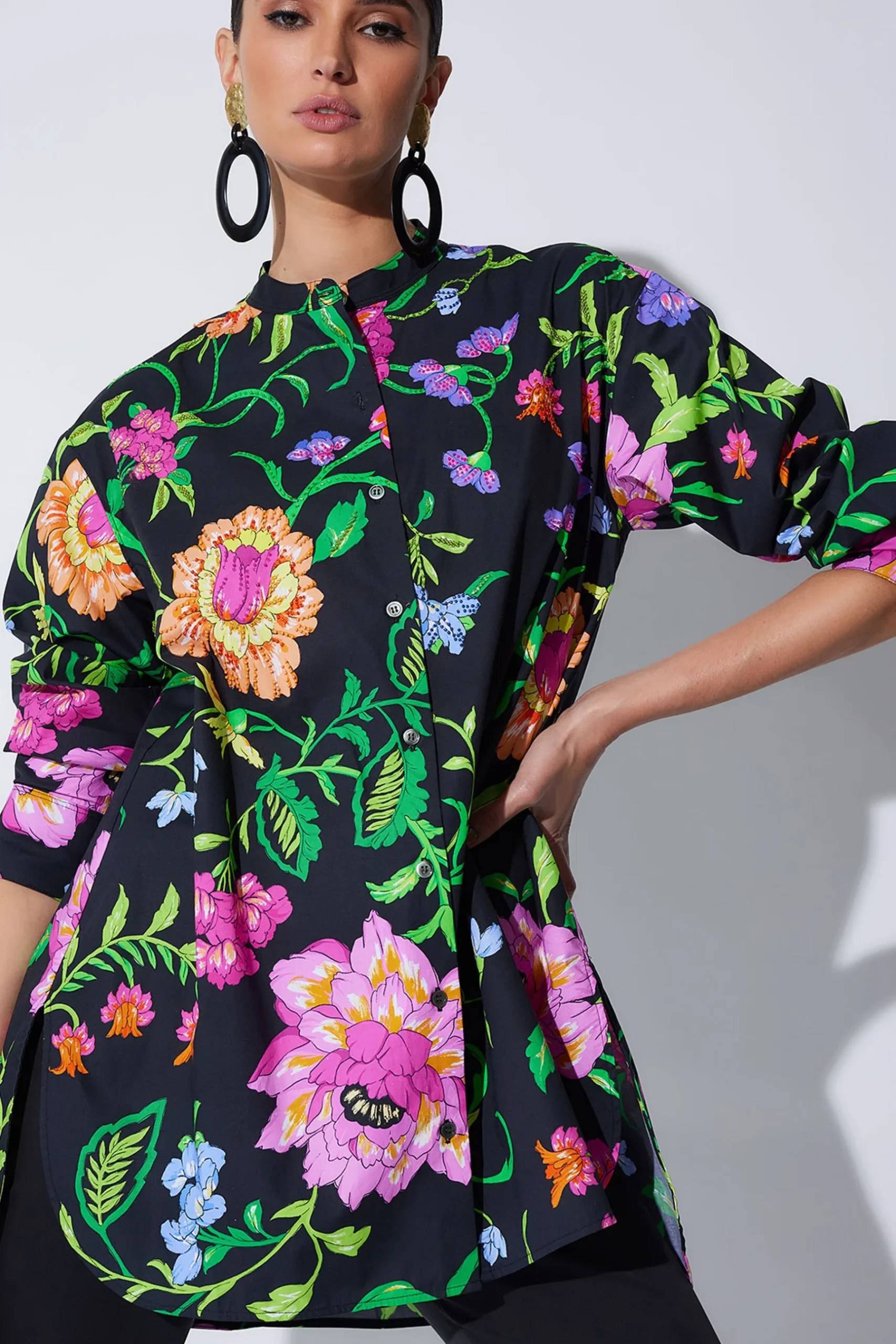 Natori Tops, Shirts & Tunics-Junko Cotton Poplin Oversized Mandarin Top