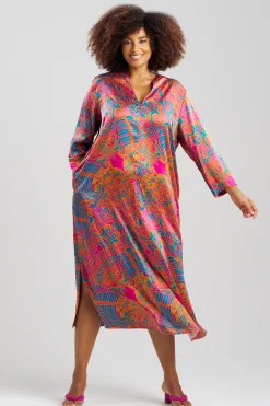 Natori Caftans|Caftan Dresses-Kaleidoscope Satin Zip Caftan