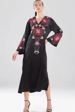 Natori Caftan Dresses-Kashmir Silk Embroidery Caftan