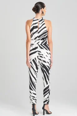 Natori Jumpsuits-Katana Cotton Silk Halter Belted Jumpsuit