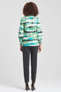 Natori Tops, Shirts & Tunics-Kazuki Cotton Poplin Side Drape Embroidered Shirt