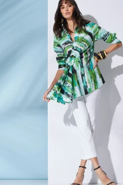 Natori Tops, Shirts & Tunics-Kazuki Cotton Poplin Side Drape Embroidered Shirt