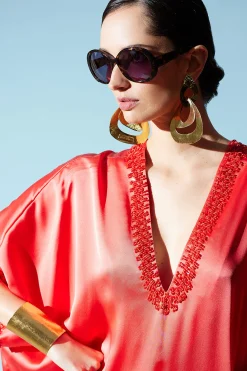 Natori Caftan Dresses-Key Essentials Embellished Cocoon Silk Caftan