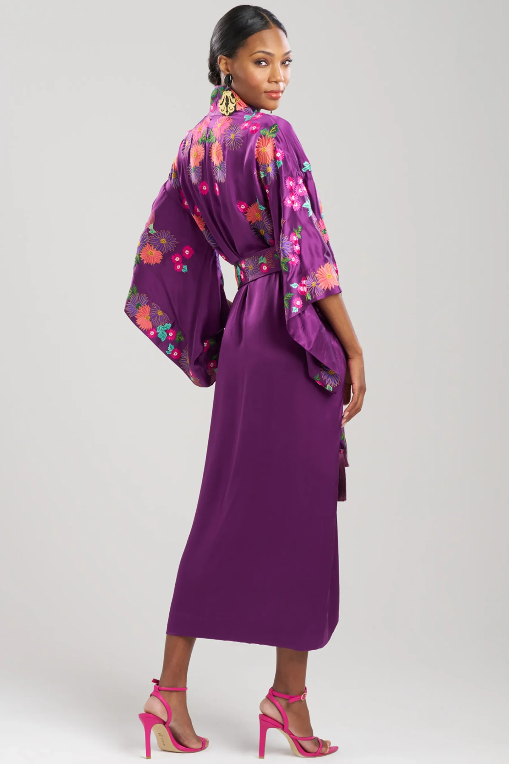 Natori Robes & Kimonos-Key Essentials Embroidered Kimono Silk Robe