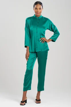 Natori Pajama Sets-Key Essentials Mandarin Silk Button PJ