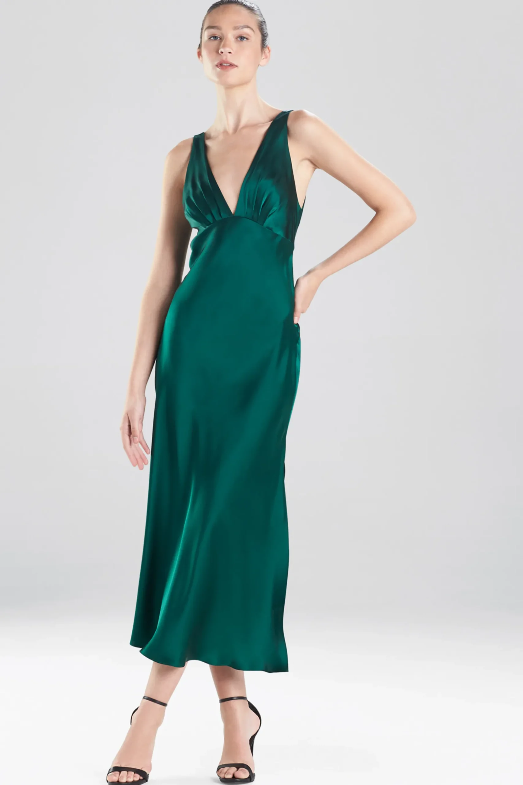Natori Gowns-Key Essentials Silk V-Neck Gown