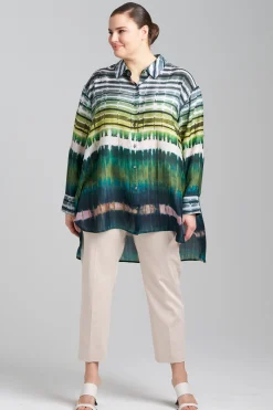 Natori Plus Sizes|Tops, Shirts & Tunics-Lana Printed Obi Silk Oversized Shirt